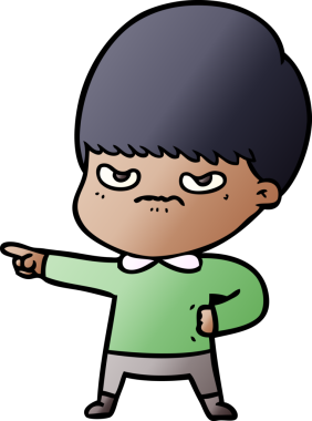 Bir insan tarafından çizilmiş sinirli çizgi film çocuğu.