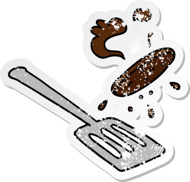 Bir insan tarafından çizilen bir hamburgerin el çizimi sıkıntılı bir çıkartma karikatürü.