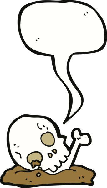 Bir insan tarafından çizilmiş, konuşma baloncuklu eski kemikler.