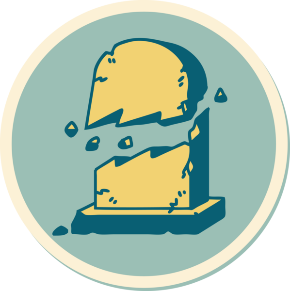 Bir insan tarafından çizilmiş kırık bir mezar taşının geleneksel stiliyle dövme çıkartması.