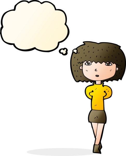 Düşünce baloncuğu bir insan tarafından çizilmiş utangaç bir kadın.