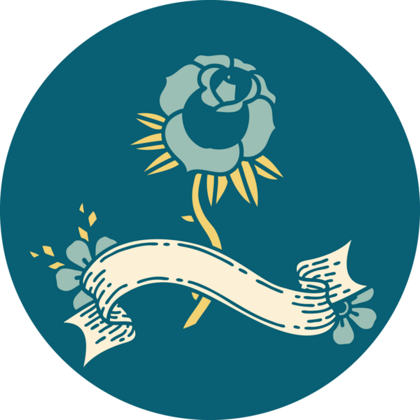 bir insan tarafından çizilmiş bir gül sancağına sahip dövme tarzı simgesi