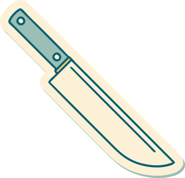 Bir insan tarafından çizilmiş bıçağın geleneksel stiliyle dövme çıkartması.
