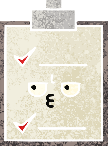 Bir insan tarafından çizilmiş bir kontrol listesinin retro illüstrasyon tarzı karikatürü