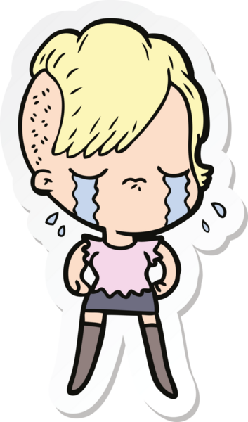 Bir insan tarafından çizilmiş, ağlayan bir kızın çıkartması.