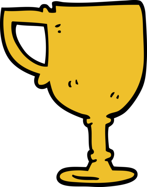 Bir insan tarafından çizilmiş altın bir kupa.