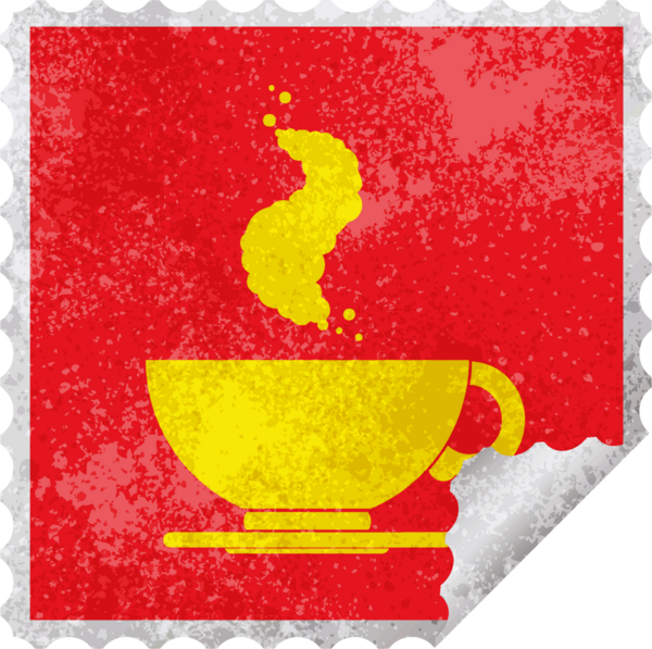 Bir insan tarafından çizilmiş sıcak kahve fincanı soyma etiketi.