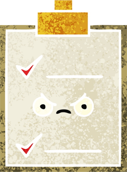 Bir insan tarafından çizilmiş bir kontrol listesinin retro illüstrasyon tarzı karikatürü