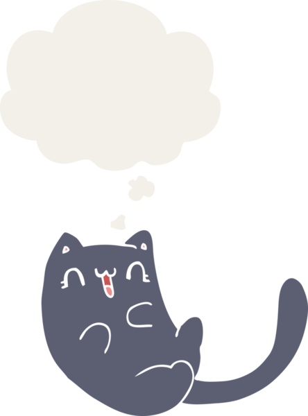 Düşünce baloncuğu olan çizgi film kedisi insan tarafından çizilmiş.