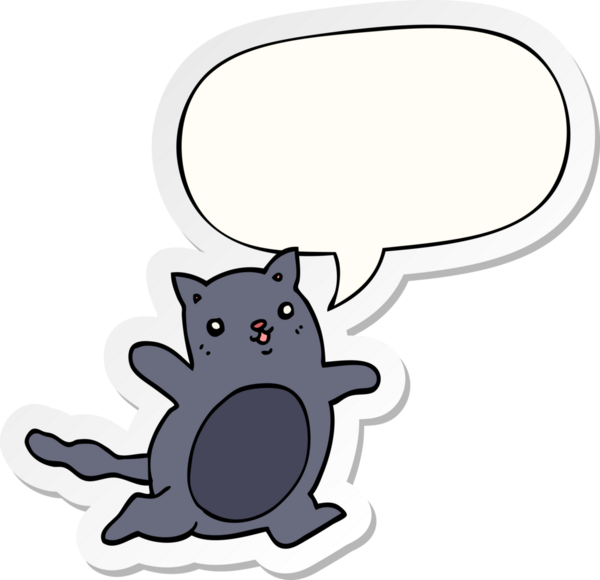 Bir insan tarafından çizilmiş baloncuk çıkartmalı çizgi film kedisi.