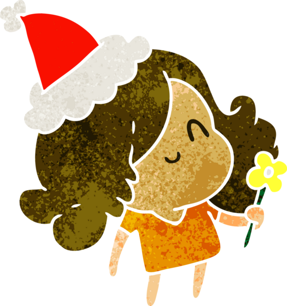 Bir insan tarafından çizilmiş Kawai kızının eski bir Noel karikatürü.