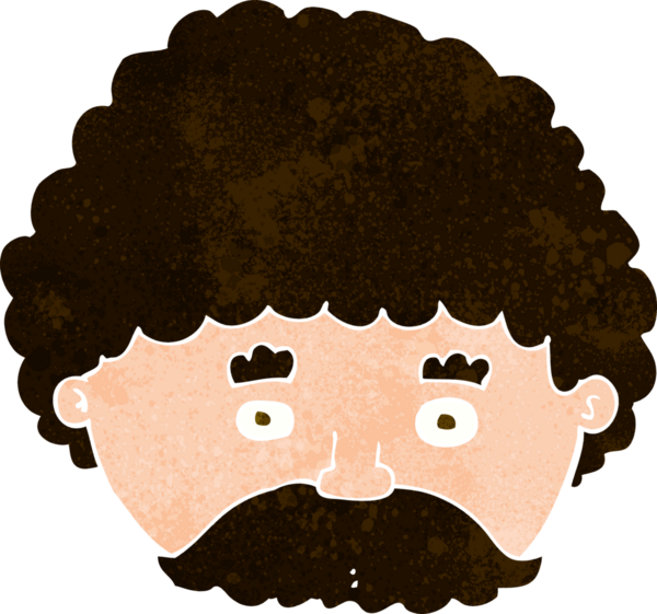 Bir insan tarafından çizilmiş bıyıklı bir çizgi film adamı.