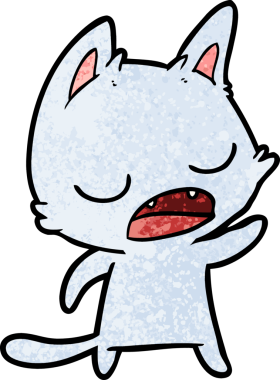 Bir insan tarafından çizilmiş konuşan kedi çizgi filmi.