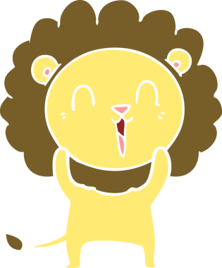 Gülen aslan düz renkli çizgi film bir insan tarafından çizildi.