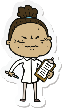 Çizgi film çıkartması. Bir insan tarafından çizilmiş yaşlı bir kadın.