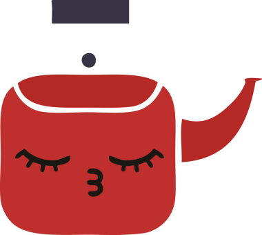 Bir insan tarafından çizilmiş bir çaydanlığın düz renkli retro karikatürü