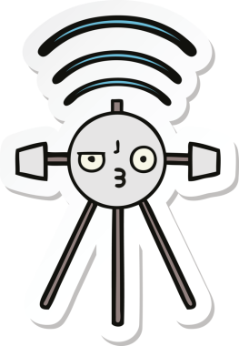 Bir insan tarafından çizilmiş şirin bir çizgi film uydusunun çıkartması.