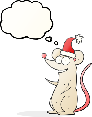 Bir insan tarafından çizilmiş noel şapkası giyen serbest çizim baloncuk faresi.