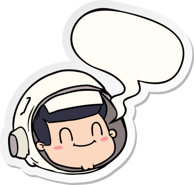 Bir insan tarafından çizilmiş konuşma balonu çıkartmalı astronot yüzü.