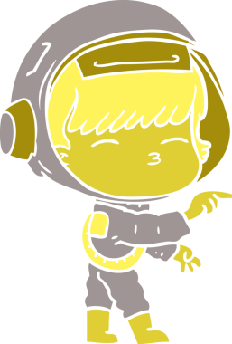 Düz renkli çizgi film meraklısı astronot bir insan tarafından çizilmiş.