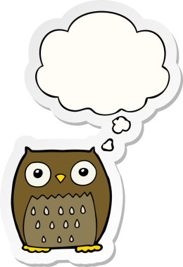 Düşünce baloncuğu insan tarafından çizilmiş bir çıkartma olan çizgi film baykuşu