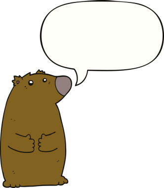 Bir insan tarafından çizilmiş konuşma balonlu çizgi film ayısı.