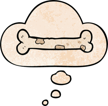 bir insan tarafından çizilmiş grunge doku biçiminde düşünce baloncuğu olan karikatür kemiği