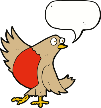 bir insan tarafından çizilmiş konuşma baloncuğuyla dans eden robin