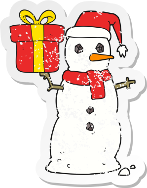 Bir insan tarafından çizilmiş kardan adamın gerilmiş çıkartması.