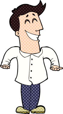 Çizgi filmci bir insan tarafından çizilmiş omuzlarını silkiyor.