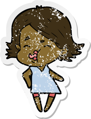 Bir insan tarafından çizilmiş karikatür kızının sıkıntılı çıkartması.