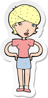 Bir insan tarafından çizilmiş kalçasında elleri olan bir karikatür kadının çıkartması.