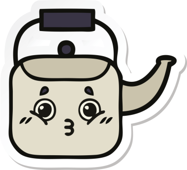 Bir insan tarafından çizilmiş şirin bir çaydanlığın çıkartması.