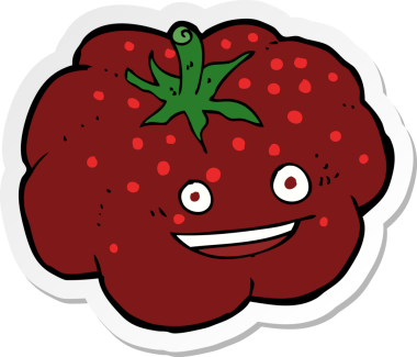 Bir insan tarafından çizilmiş mutlu domates etiketi.