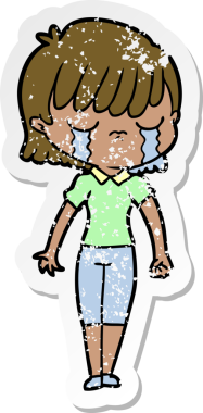 Bir insan tarafından çizilmiş ağlayan karikatürlü bir kadının sıkıntılı çıkartması.