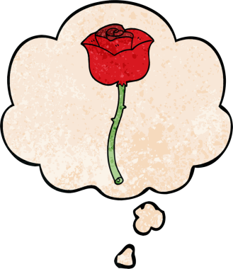 Bir insan tarafından çizilmiş grunge desen tarzında düşünce baloncuğu olan çizgi film gülleri