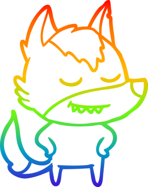 Gökkuşağı gradyan çizgisi. Bir insan tarafından çizilmiş dost bir kurt çizgi filmi.