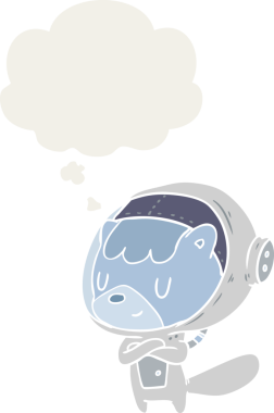 Düşünce baloncuğu olan bir astronot hayvan insan tarafından çizilmiş.