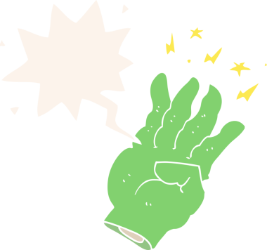 bir insan tarafından çizilmiş eski usul konuşma baloncuğu ile çizgi film hortlağı sihirli eli