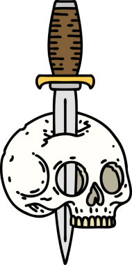 Bir insan tarafından çizilmiş geleneksel bir kafatası dövmesi.