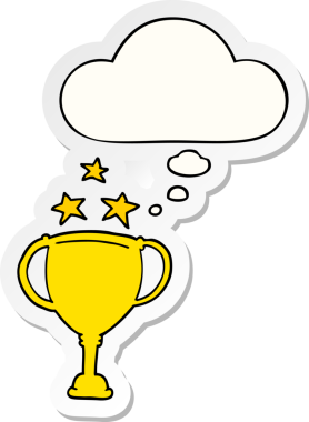 Düşünce baloncuklu spor kupası insan tarafından çizilmiş bir çıkartma.