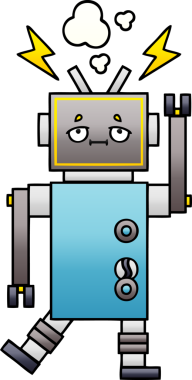 Arızalı bir robotun insan tarafından çizilmiş gölgeli karikatürü