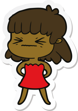 Bir insan tarafından çizilmiş kızgın bir kızın çıkartması.