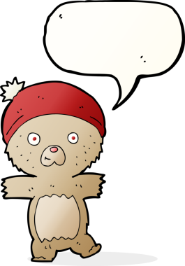 Bir insan tarafından çizilmiş konuşma balonlu komik oyuncak ayı.