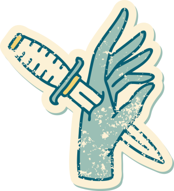 İnsan eliyle çizilmiş bir hançerin sembolik dövmeli görüntüsü.