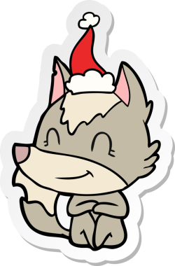 Bir insan tarafından çizilmiş Noel Baba şapkası takan bir kurt resmi.