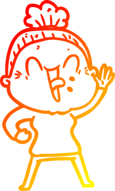 Bir insan tarafından çizilmiş mutlu, yaşlı bir kadının sıcak çizgi çizimi.