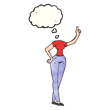 Serbest çizim düşünce kabarcığı desenli karikatür kadın vücudu bir insan tarafından çizilmiş.