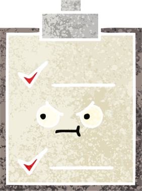 Bir insan tarafından çizilmiş bir kontrol listesinin retro illüstrasyon tarzı karikatürü