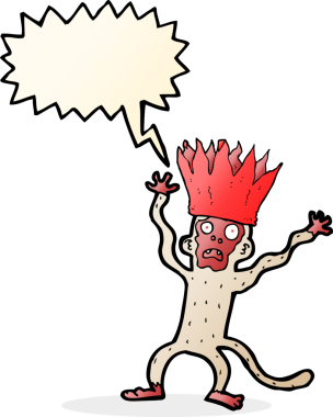 Bir insan tarafından çizilmiş konuşma balonlu ürkek maymun.